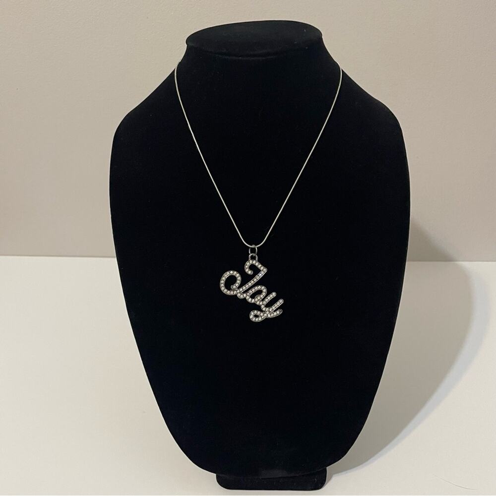Women’s Calvin Klein NWT Joy Script Pave Stone Pendant Necklace Silver Tone
